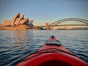 View of Sydney Harbour from the cockpit of a Pakayak Bluefin 142 kayak