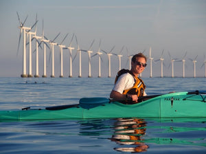 Pakayak Bluefin 142 kayak with wind turbines in the background
